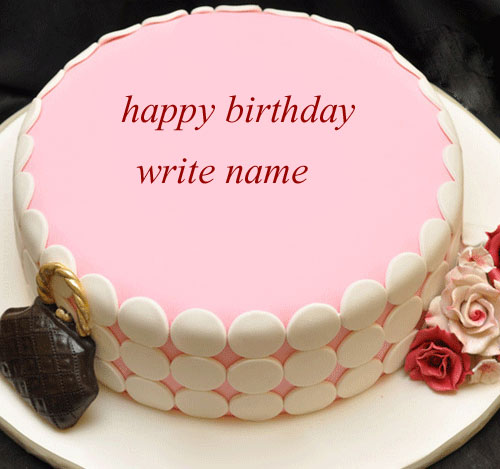 pink bdc - write name on pink birthday cake write on photo
