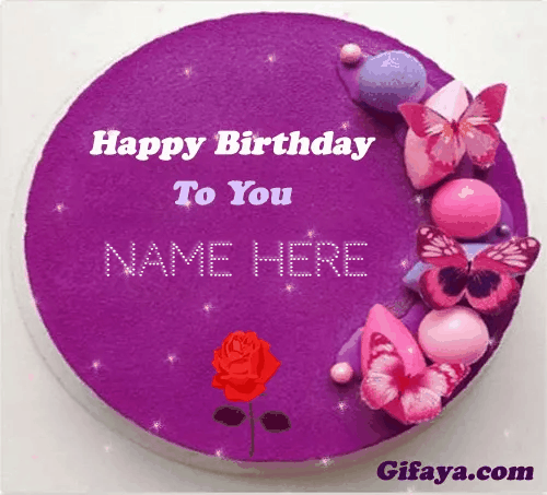 Add Name on Cake with Gif rose