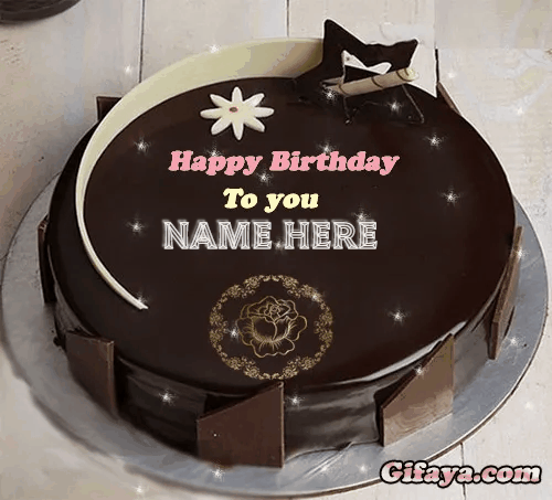 Add Name on chocolate Gif Cake with Luminous flower