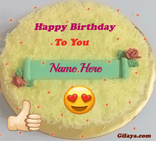 Add Name on yellow Gif birthday Cake