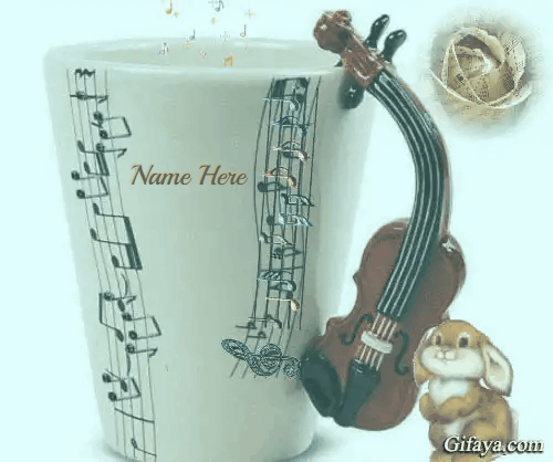 Photo of Add name on Gif Photo of Music mug and the playing rabbit
