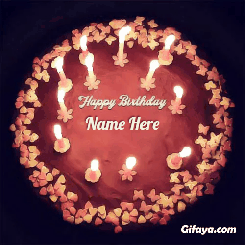 Add Name on Gif chocolate cake glowing candles
