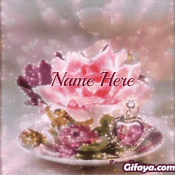 Write Name on Gif glowing flower cup Image