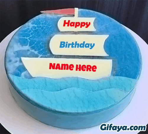 Write a name on GIF ship birthday cake