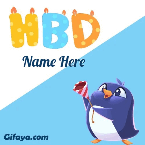 Photo of Add Name on GIF Birthday Card Happy penguin