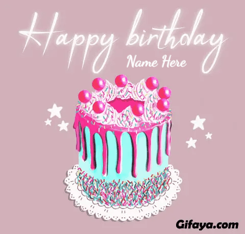 Add Name on Happy Birthday Card Cherry cake