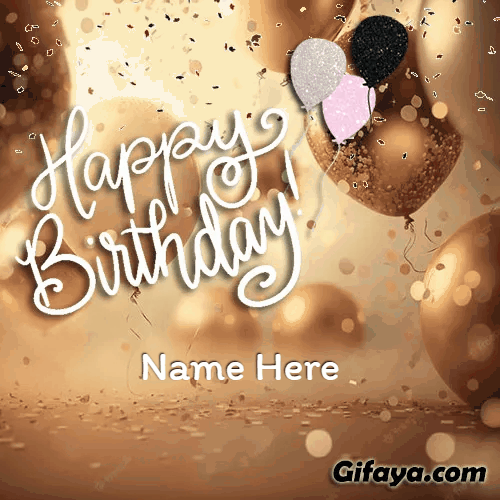 Add Name on Happy Birthday Golden Balloons Card
