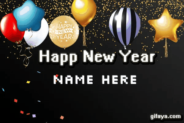 Photo of Write Name on Happy New Year wishing Animated Card