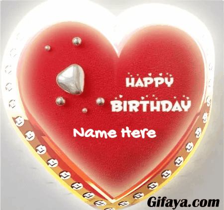 Write Name on Red and Golden Cake Gif image
