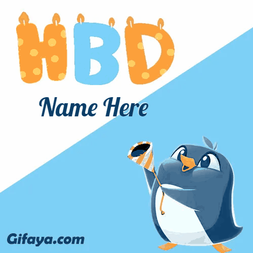 Photo of Add Name on GIF Birthday Card Happy penguin