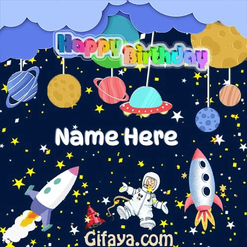 Add Name on Astronaut Birthday Card