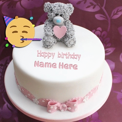 Add Name on Birthday cake – bear animated Cake