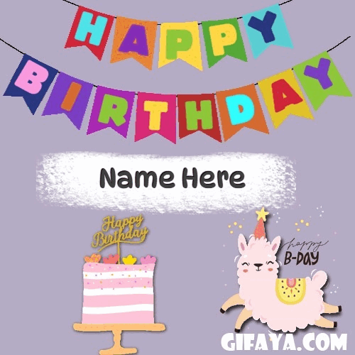 Add Name on Happy birthday greeting card sweet lama