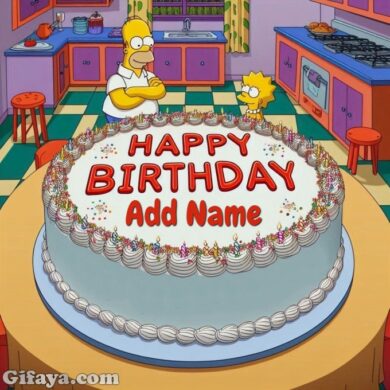 Photo of Add Your Name on a Homer and Lisa Simpson Birthday Cake