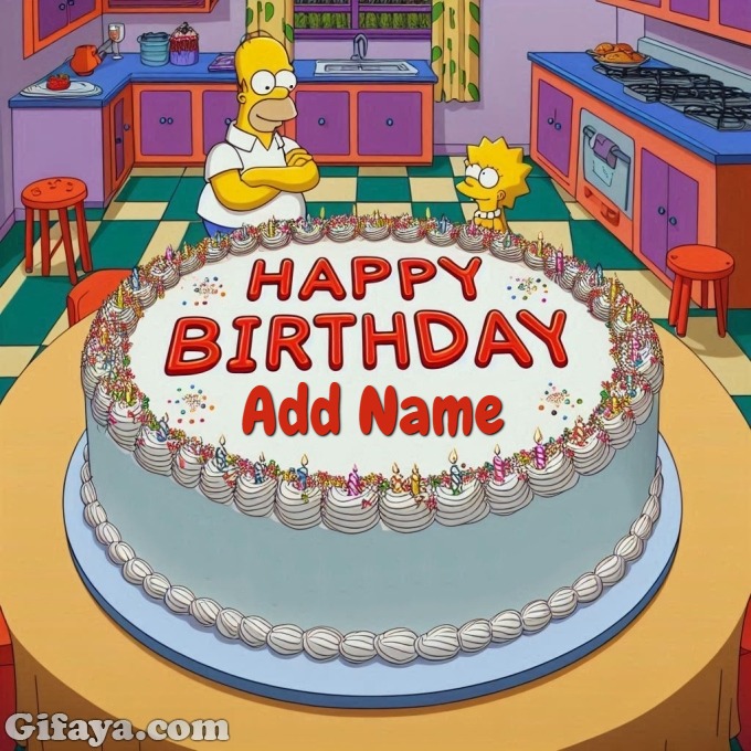 Add Your Name on a Homer and Lisa Simpson Birthday Cake - Add Your Name on a Homer and Lisa Simpson Birthday Cake