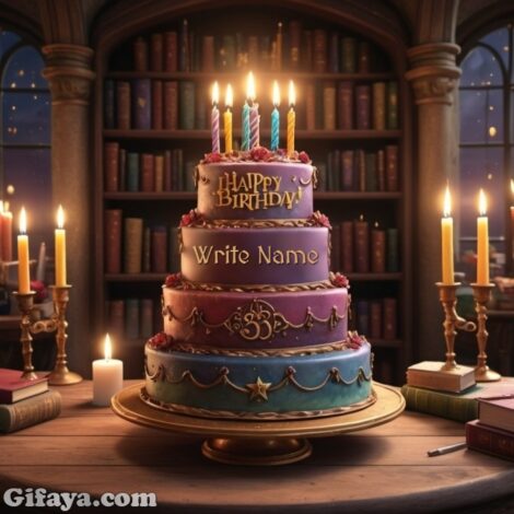 Photo of Add Your Name on a Magical Library Birthday Cake