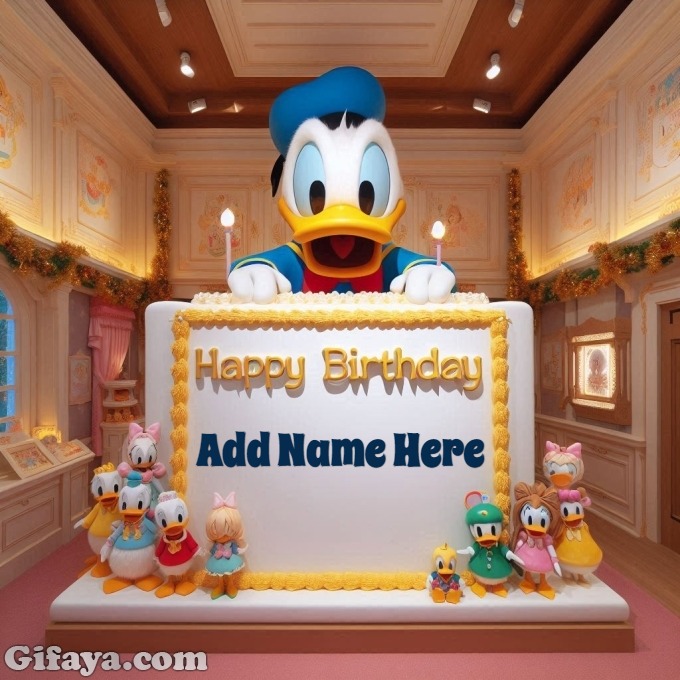 Add Your Personal Message to a Donald Duck Themed Birthday Cake - Create a Fun Donald Duck Birthday Cake Image