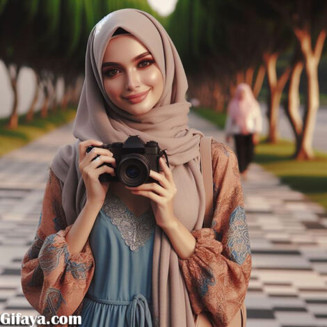 Photo of Captivating Face Swap: Girl in Blue Dress Holding a Camera in the Forest