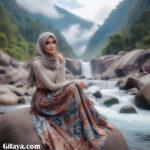 Photo of Scenic Natural Beauty: Girl on Large Smooth Rock by Mountain Stream – Face Swap