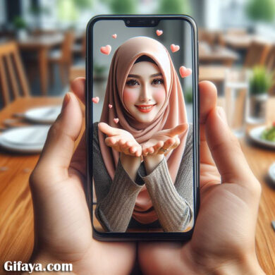 Photo of Charming Face Swap: Smiling Girl in Hijab Blowing Kisses