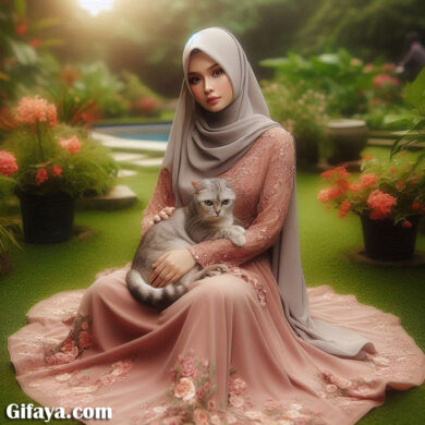 Photo of Enchanting Face Swap: Girl with a Cat in a Garden