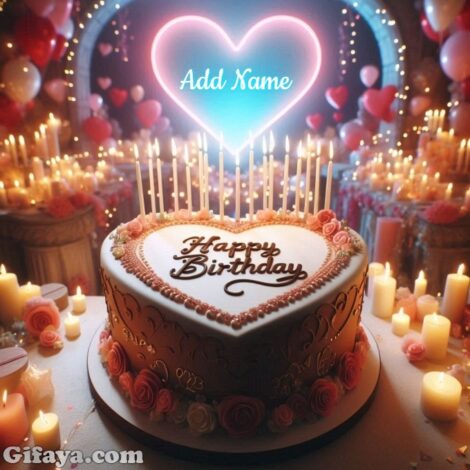 Photo of Add Your Name on This Heart-Shaped Birthday Cake – A Radiant Celebration