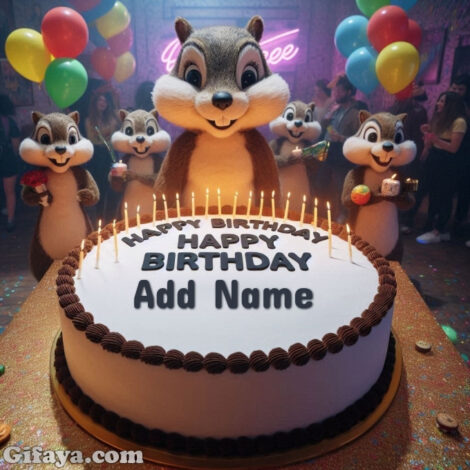 Photo of Add Your Name on a Birthday Cake with Cute Chipmunks