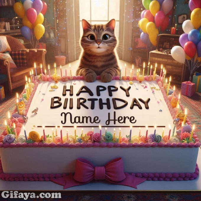 Add Your Name on a Cat Themed Birthday Cake - Add Your Name on a Cat-Themed Birthday Cake