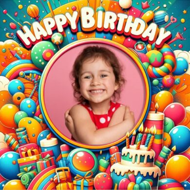 Photo of Customize Your Birthday Photo Frame with Festive Balloons and Cake