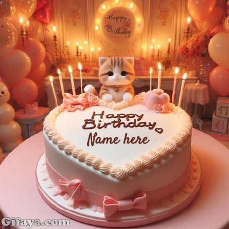 Photo of Customize Your Elegant Birthday Cake with a Charming Kitten