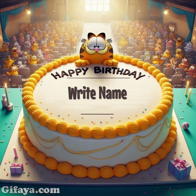 Write Your Name on Garfields Fun Birthday Cake - Write Your Name on Garfield's Fun Birthday Cake