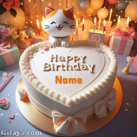 Photo of Write Your Name on a Beautiful Birthday Cake with a Playful Kitten