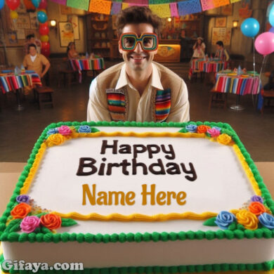 Photo of Write Your Name on a Vibrant Birthday Cake