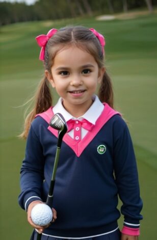 Photo of Children Online Free Face Swap Girl with Golf Club on Course