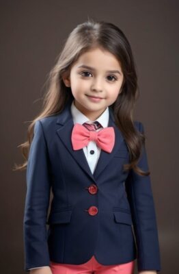 Photo of Children Online Free Face Swap Girl in Navy Suit with Pink Bow Tie