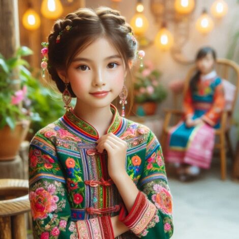 Photo of Children Online Face Swap – Girl in Green Embroidered Dress