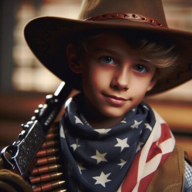 Photo of Boy Cowboy with American Flag – Face Swapping Free Online